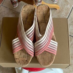 LUCKY Pink/Beige Mykayla Wedge Sandals Size 9/40, NWT